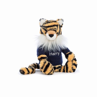 Jellycat Bashful Tiger with Navy Jumper USA | 61249POCB